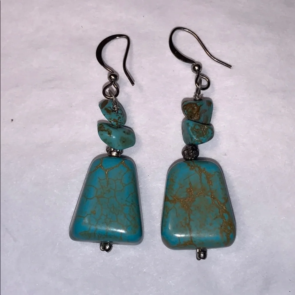Handmade real turquoise earrings - Picture 2 of 9